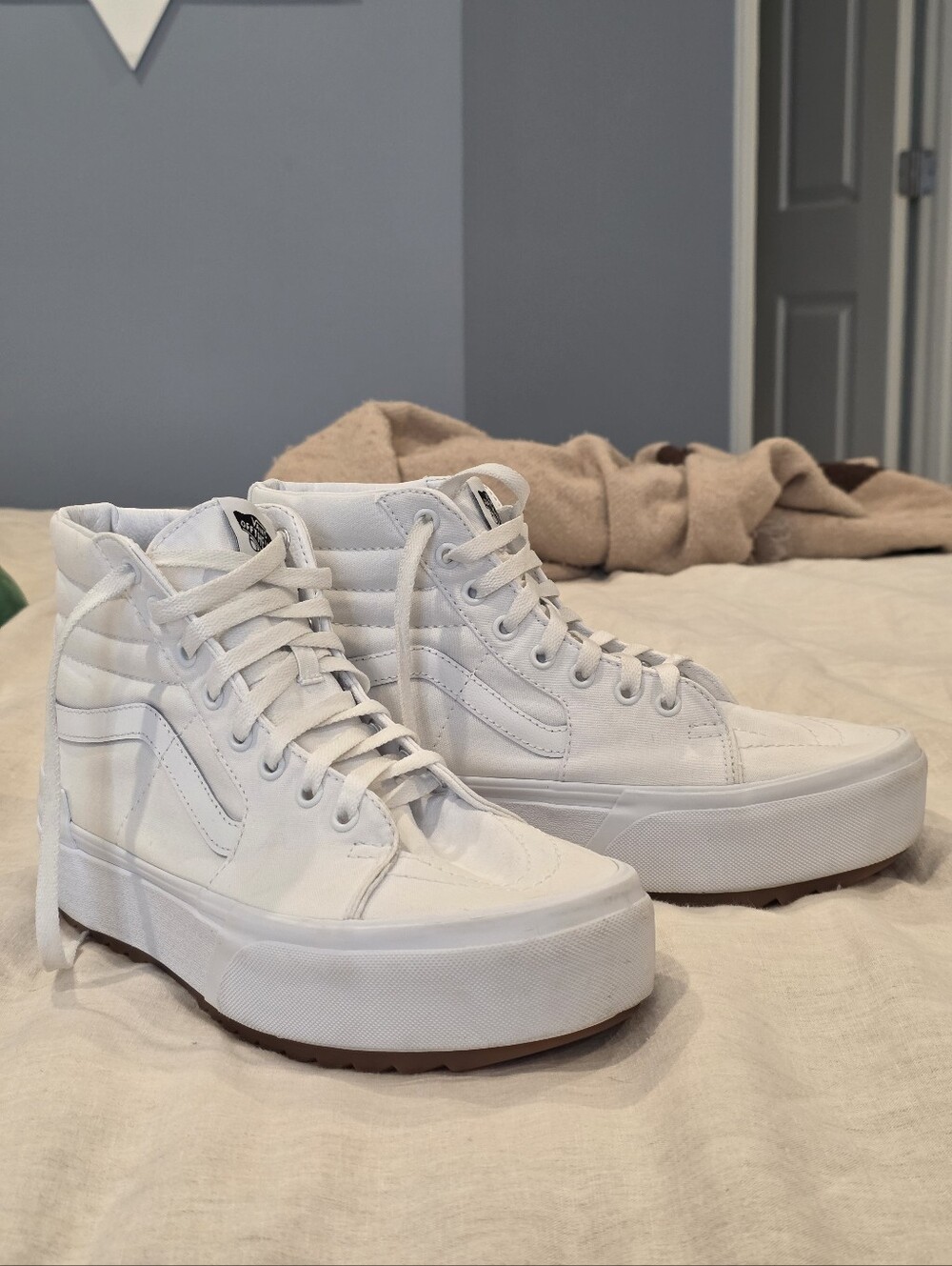 Vans Sk8-Hi Stacked True White Gum Platform Sneakers Women 10.5 Men 9.0 Canvas